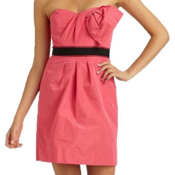 BCBGMAXAZRIA Neon Pink Strapless Bow Dress Size 10 NWT $268 - Picture 1 of 5